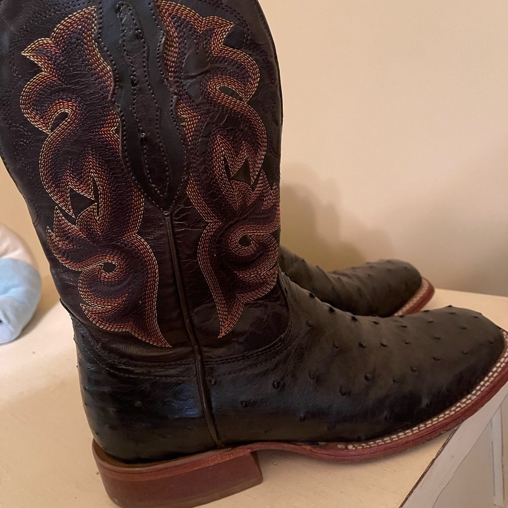 Black Ostrich Skin Boots